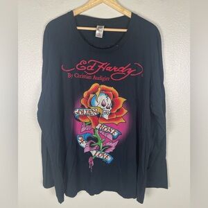 Ed Hardy Golden Rose Of Love Long Sleeve Top  Vintage Women's 3XL